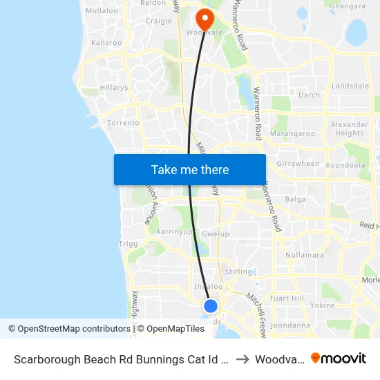 Scarborough Beach Rd Bunnings Cat Id 34 to Woodvale map