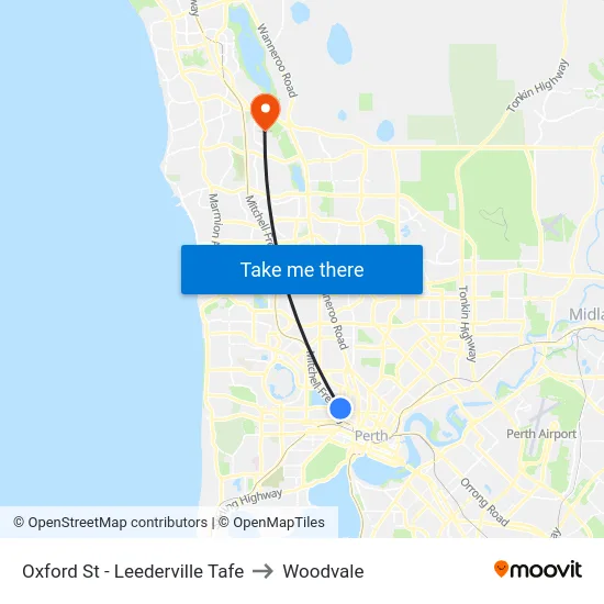 Oxford St - Leederville Tafe to Woodvale map