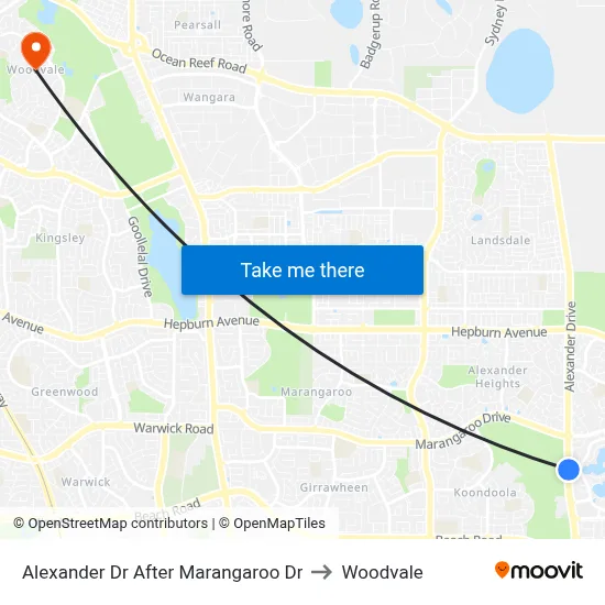 Alexander Dr After Marangaroo Dr to Woodvale map