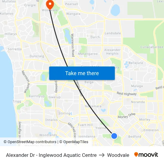 Alexander Dr - Inglewood Aquatic Centre to Woodvale map