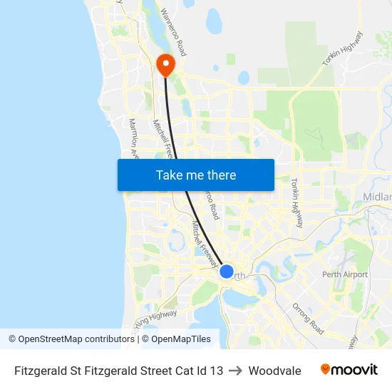 Fitzgerald St Fitzgerald Street Cat Id 13 to Woodvale map