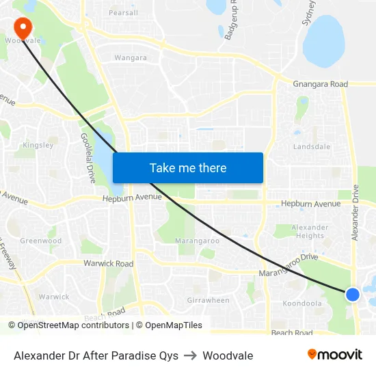 Alexander Dr After Paradise Qys to Woodvale map
