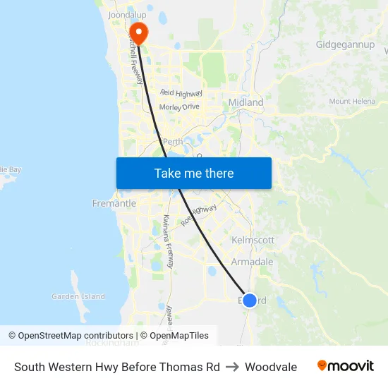 South Western Hwy Before Thomas Rd to Woodvale map