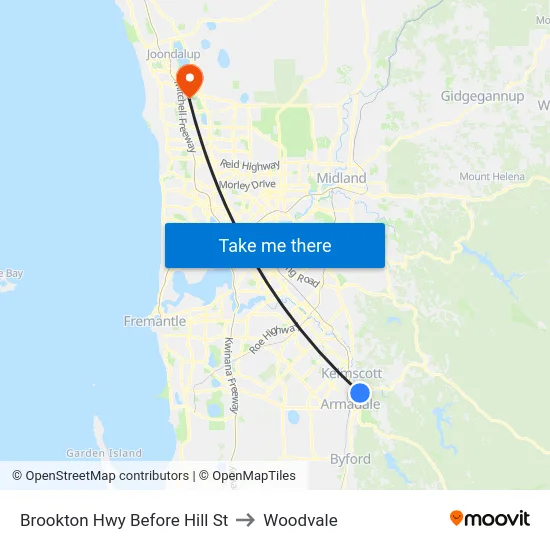 Brookton Hwy Before Hill St to Woodvale map