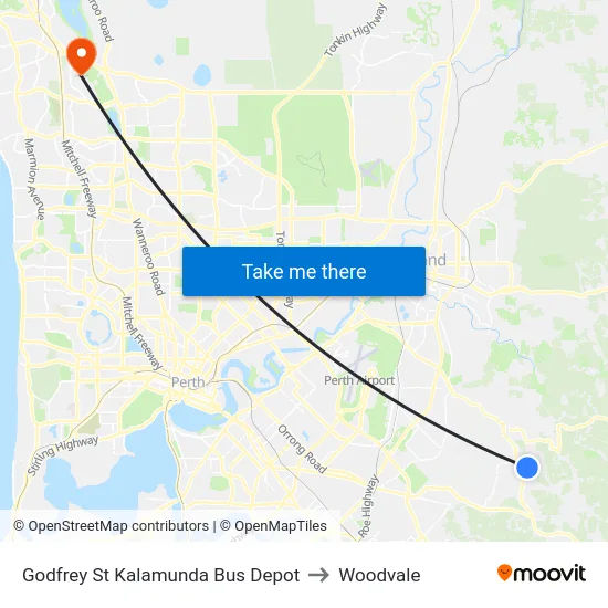 Godfrey St Kalamunda Bus Depot to Woodvale map