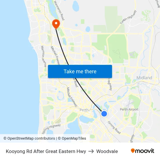 Kooyong Rd After Great Eastern Hwy to Woodvale map
