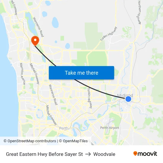 Great Eastern Hwy Before Sayer St to Woodvale map
