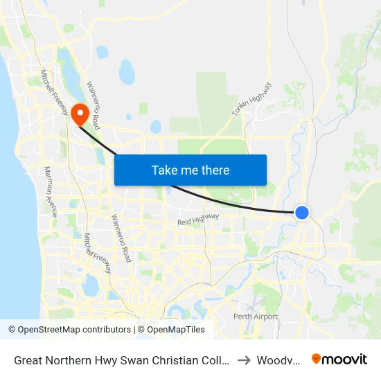 Great Northern Hwy Swan Christian College to Woodvale map