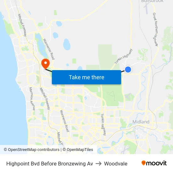 Highpoint Bvd Before Bronzewing Av to Woodvale map