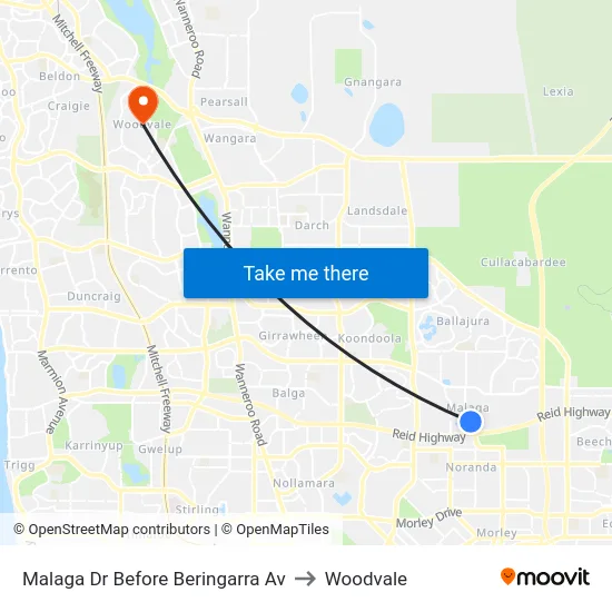 Malaga Dr Before Beringarra Av to Woodvale map