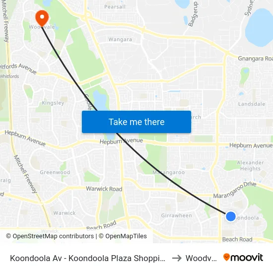 Koondoola Av - Koondoola Plaza Shopping Ctr to Woodvale map