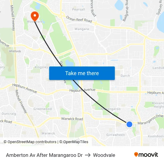Amberton Av After Marangaroo Dr to Woodvale map
