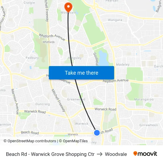 Beach Rd - Warwick Grove Shopping Ctr to Woodvale map