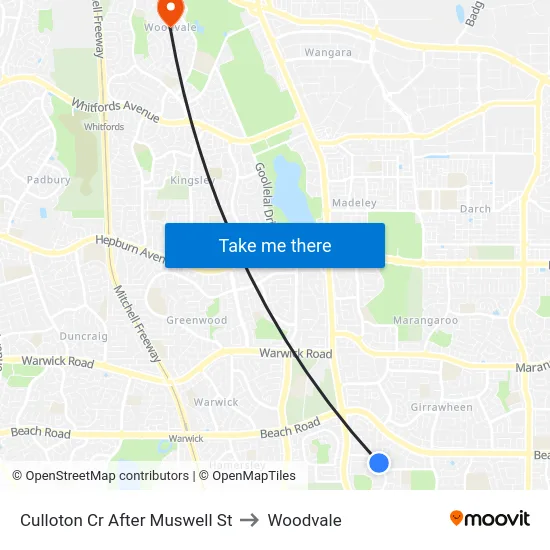Culloton Cr After Muswell St to Woodvale map