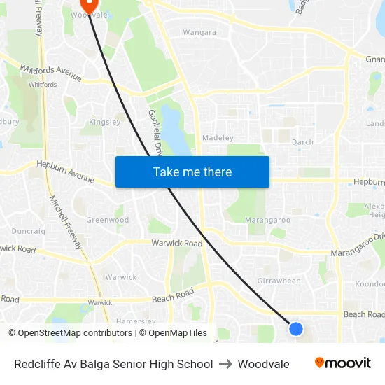 Redcliffe Av Balga Senior High School to Woodvale map