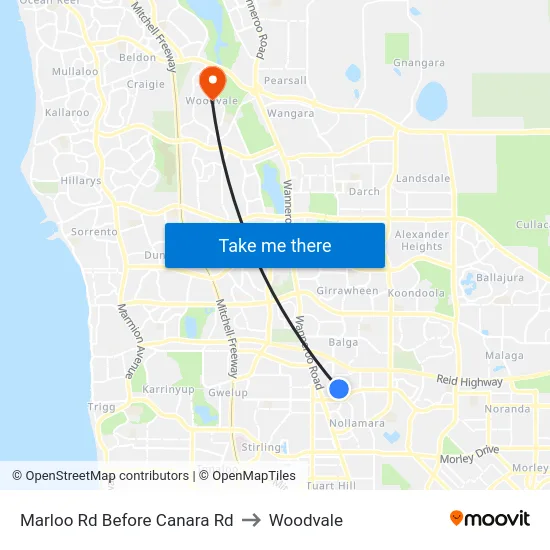 Marloo Rd Before Canara Rd to Woodvale map