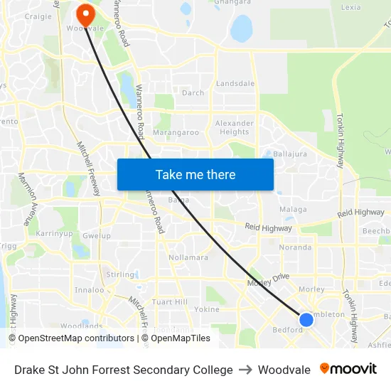 Drake St John Forrest Secondary College to Woodvale map