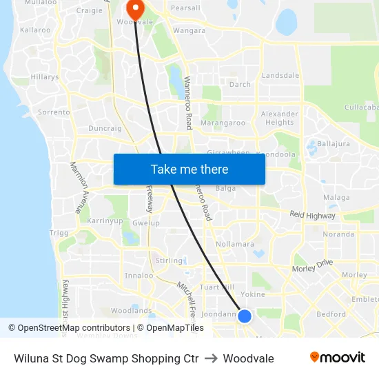 Wiluna St Dog Swamp Shopping Ctr to Woodvale map