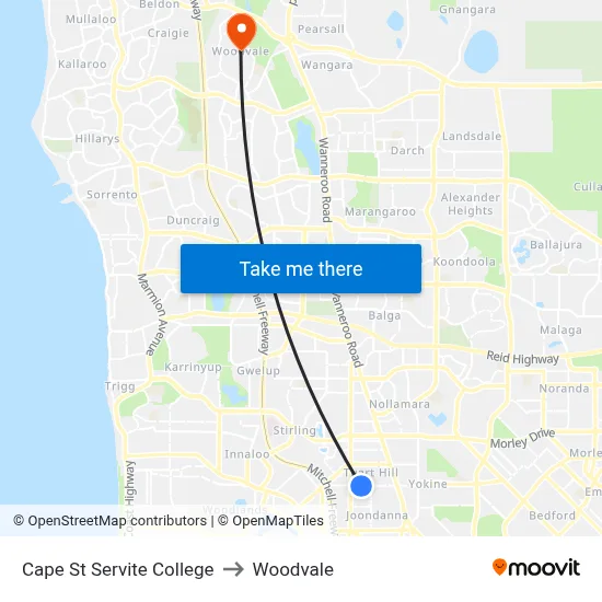 Cape St Servite College to Woodvale map