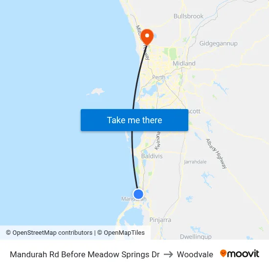 Mandurah Rd Before Meadow Springs Dr to Woodvale map
