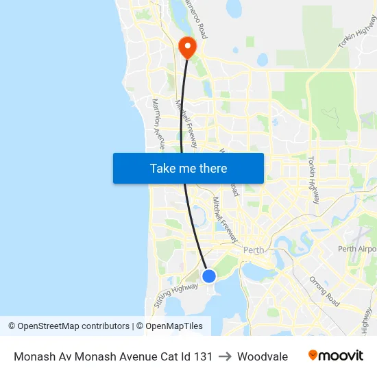 Monash Av Monash Avenue Cat Id 131 to Woodvale map