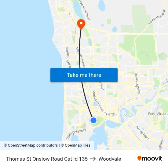Thomas St Onslow Road Cat Id 135 to Woodvale map