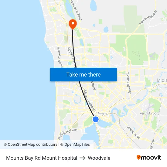 Mounts Bay Rd Mount Hospital to Woodvale map