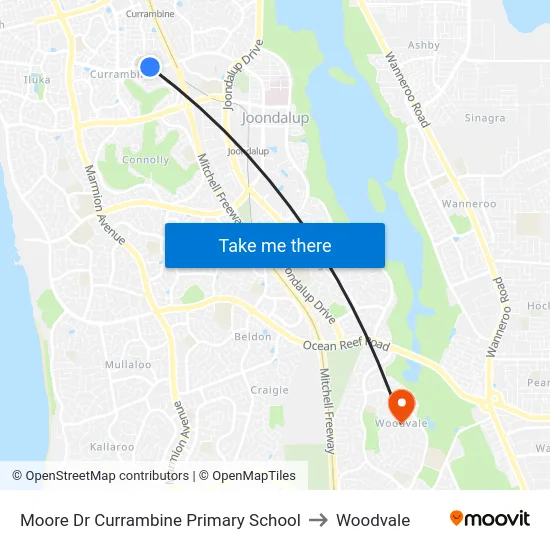 Moore Dr Currambine Primary School to Woodvale map