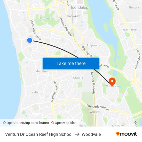 Venturi Dr Ocean Reef High School to Woodvale map