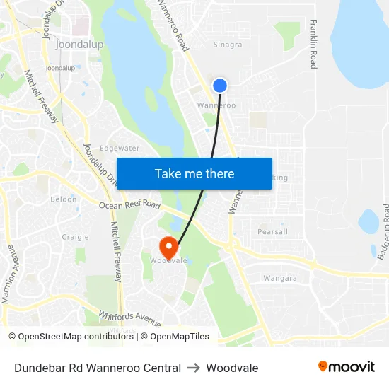 Dundebar Rd Wanneroo Central to Woodvale map
