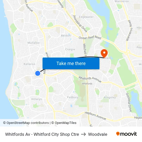 Whitfords Av - Whitford City Shop Ctre to Woodvale map