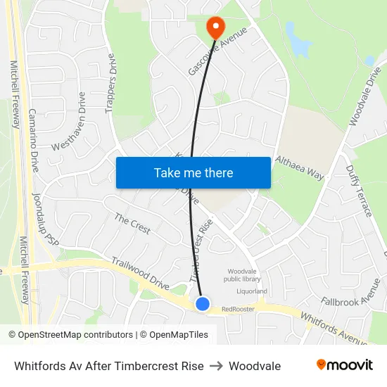 Whitfords Av After Timbercrest Rise to Woodvale map