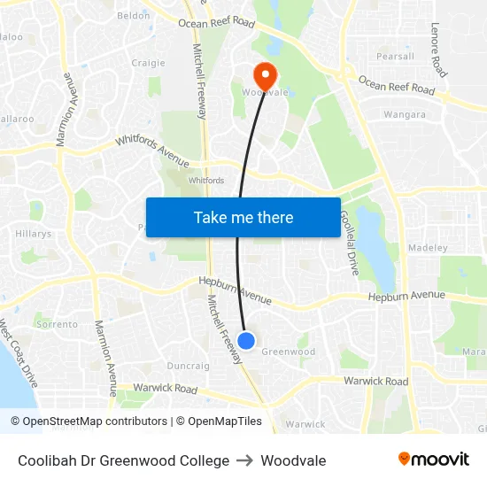 Coolibah Dr Greenwood College to Woodvale map