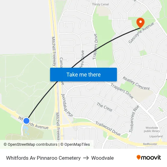 Whitfords Av Pinnaroo Cemetery to Woodvale map