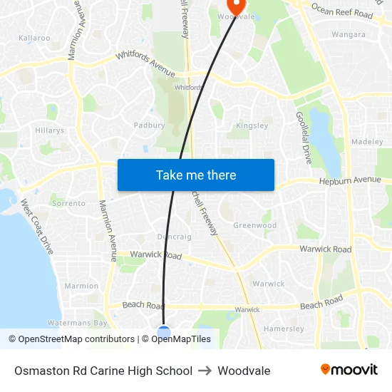 Osmaston Rd Carine High School to Woodvale map