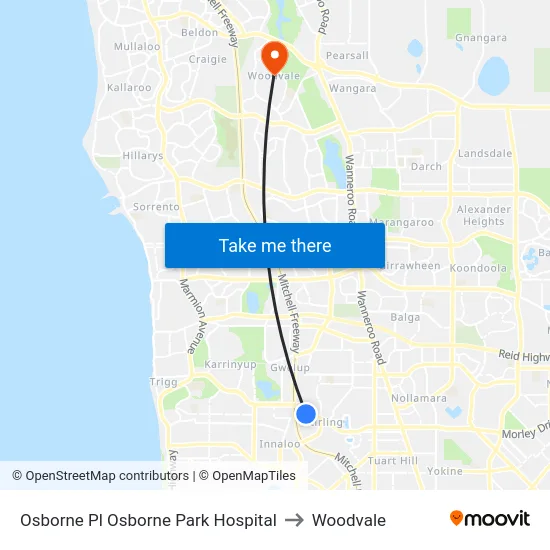 Osborne Pl Osborne Park Hospital to Woodvale map