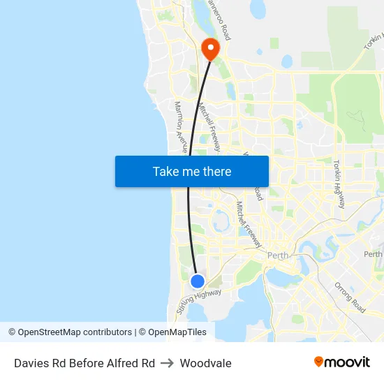 Davies Rd Before Alfred Rd to Woodvale map
