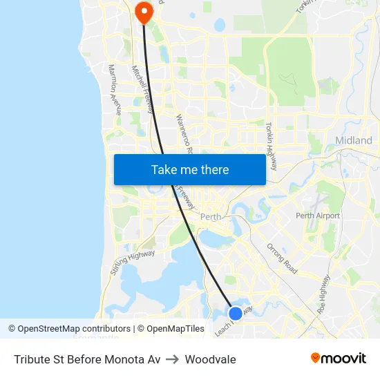 Tribute St Before Monota Av to Woodvale map
