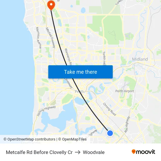 Metcalfe Rd Before Clovelly Cr to Woodvale map