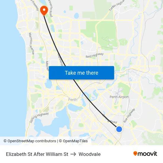 Elizabeth St After William St to Woodvale map