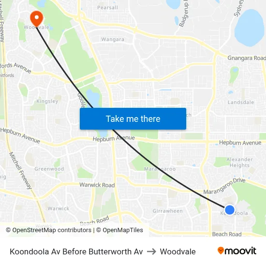 Koondoola Av Before Butterworth Av to Woodvale map