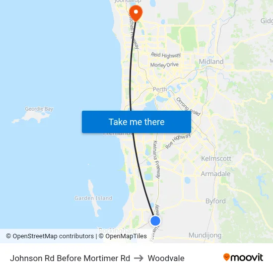 Johnson Rd Before Mortimer Rd to Woodvale map