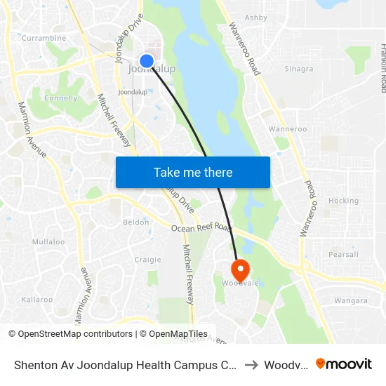 Shenton Av Joondalup Health Campus Cat Id 17 to Woodvale map