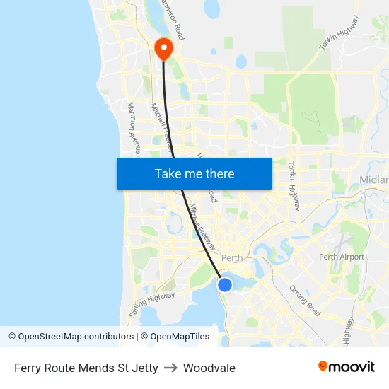 Ferry Route Mends St Jetty to Woodvale map