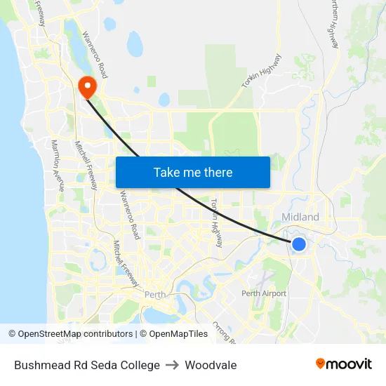 Bushmead Rd Seda College to Woodvale map