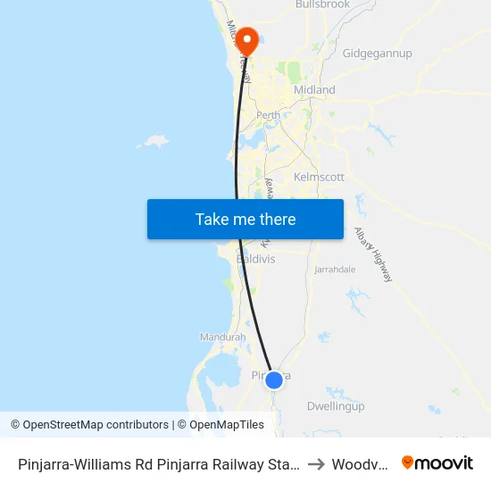 Pinjarra-Williams Rd Pinjarra Railway Station to Woodvale map