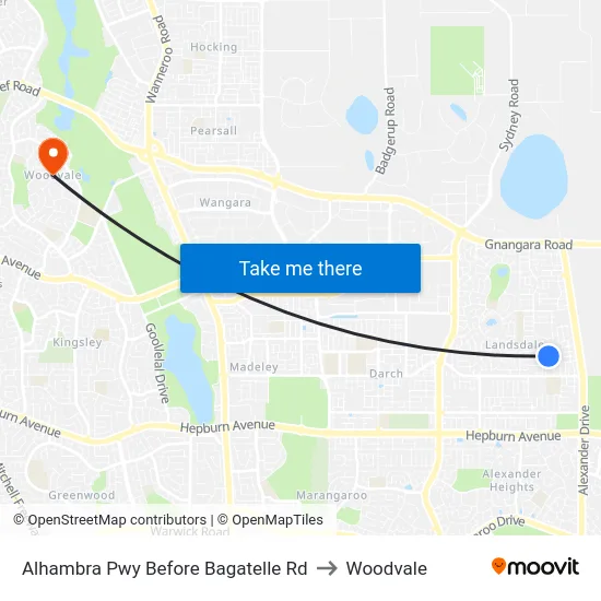 Alhambra Pwy Before Bagatelle Rd to Woodvale map