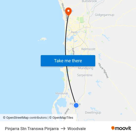 Pinjarra Stn Transwa Pinjarra to Woodvale map
