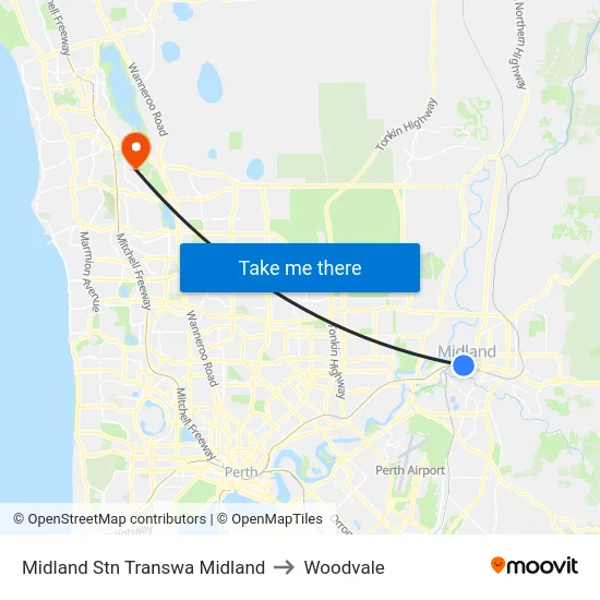 Midland Stn Transwa Midland to Woodvale map