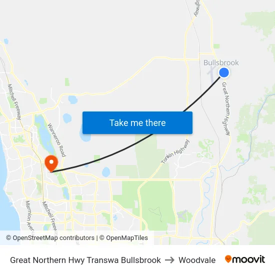 Great Northern Hwy Transwa Bullsbrook to Woodvale map